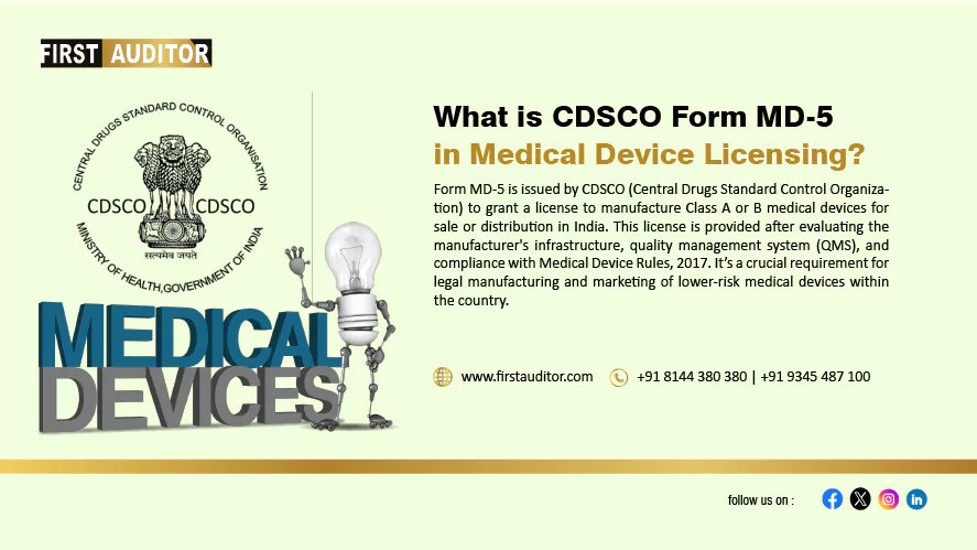 What is CDSCO Form MD-5 in medical device licensing?